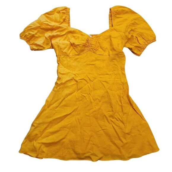 NWT The Drop Dress Women's XL Mango Yellow Nala Linen Puff Sleeve Mini - Picture 3 of 5